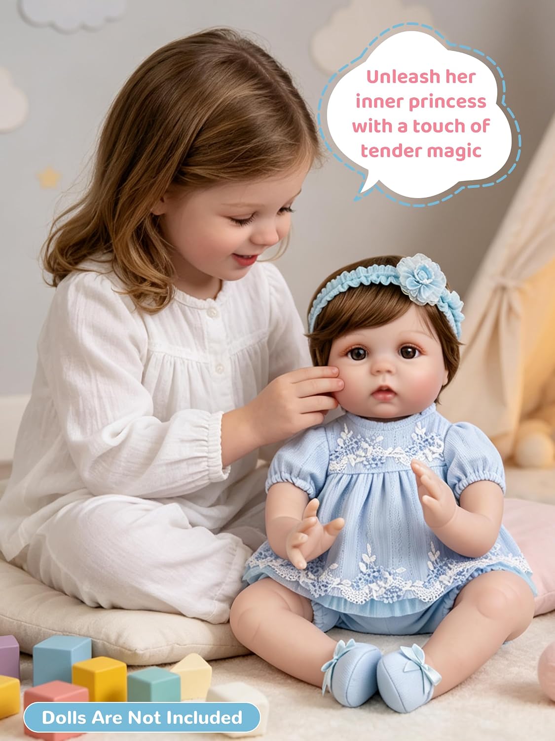 EKOKIZ blue reborn baby doll dress set with hairband and shoes for 17 to 20 inch dolls - view 31