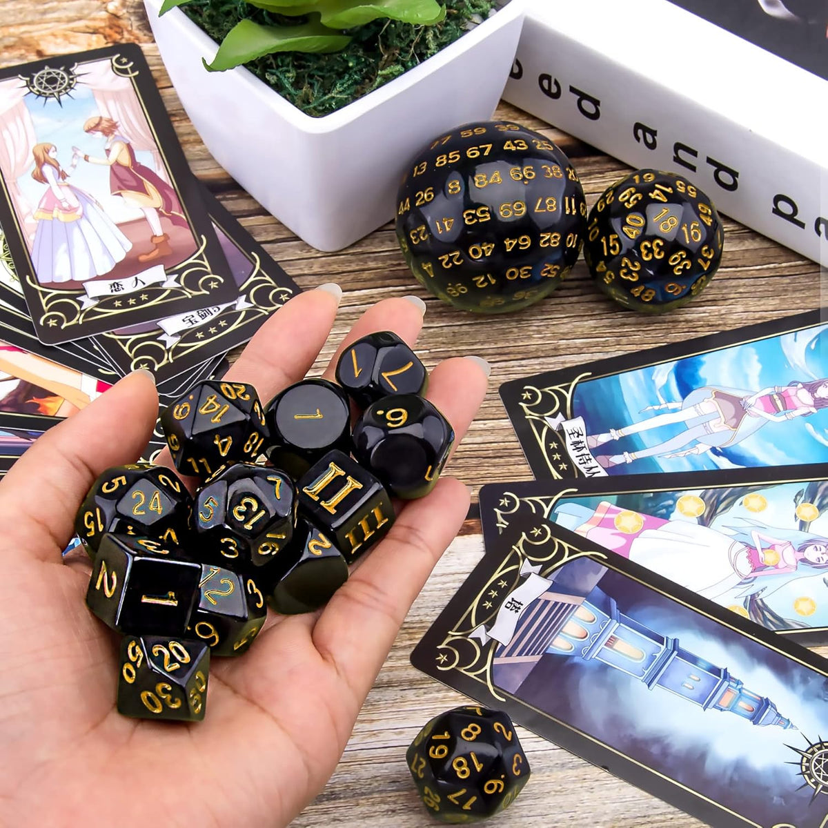 AUSTOR 15 Pieces Complete Polyhedral Dice Set D3-D100 Game Dice Set – Fun for Kids & Family - Black & Yellow - image 3