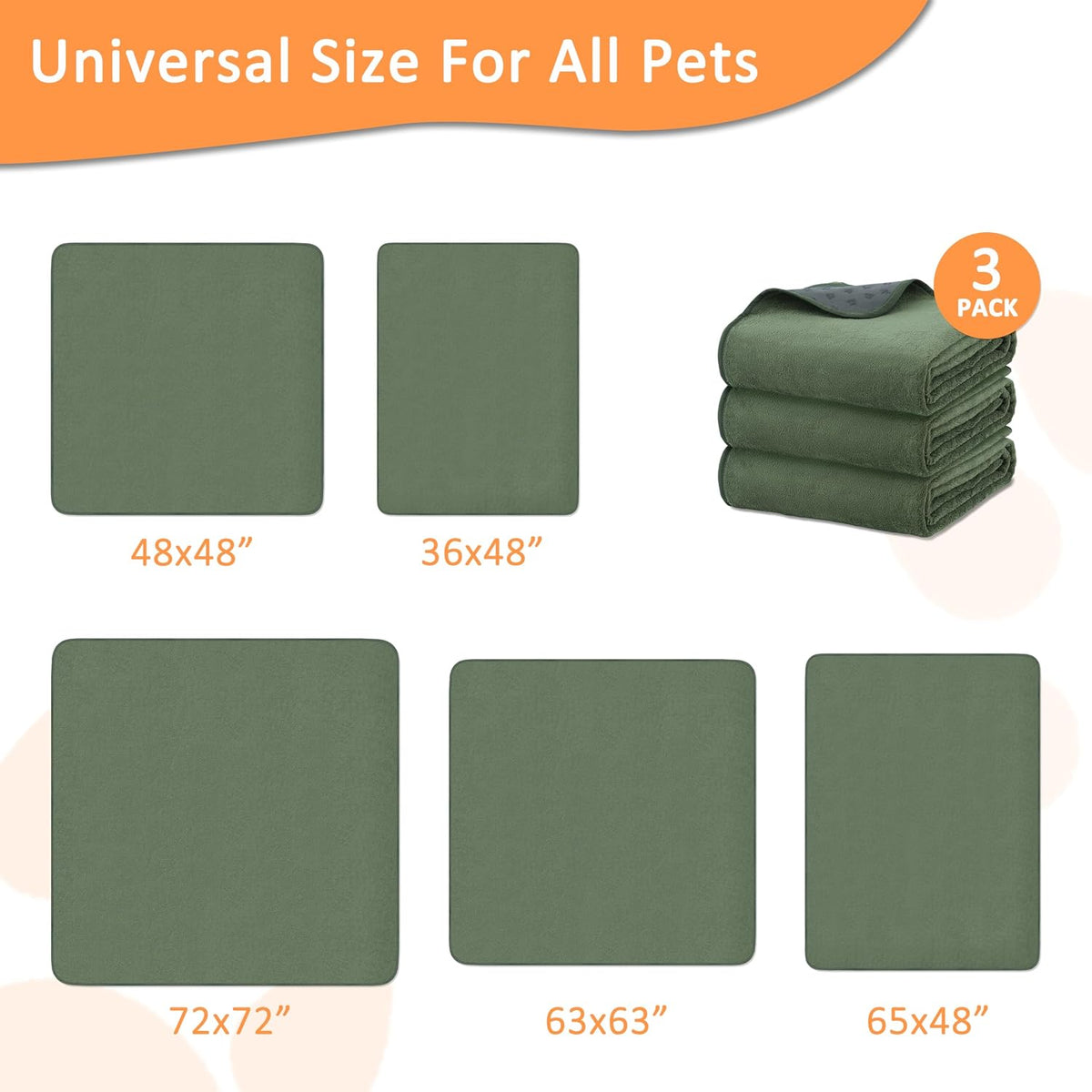 Washable Pee Pads for Dogs, 65'' x 48'', Quick-Dry, Grey - Green / 72x72 Inch(Pack of 3) - image 2