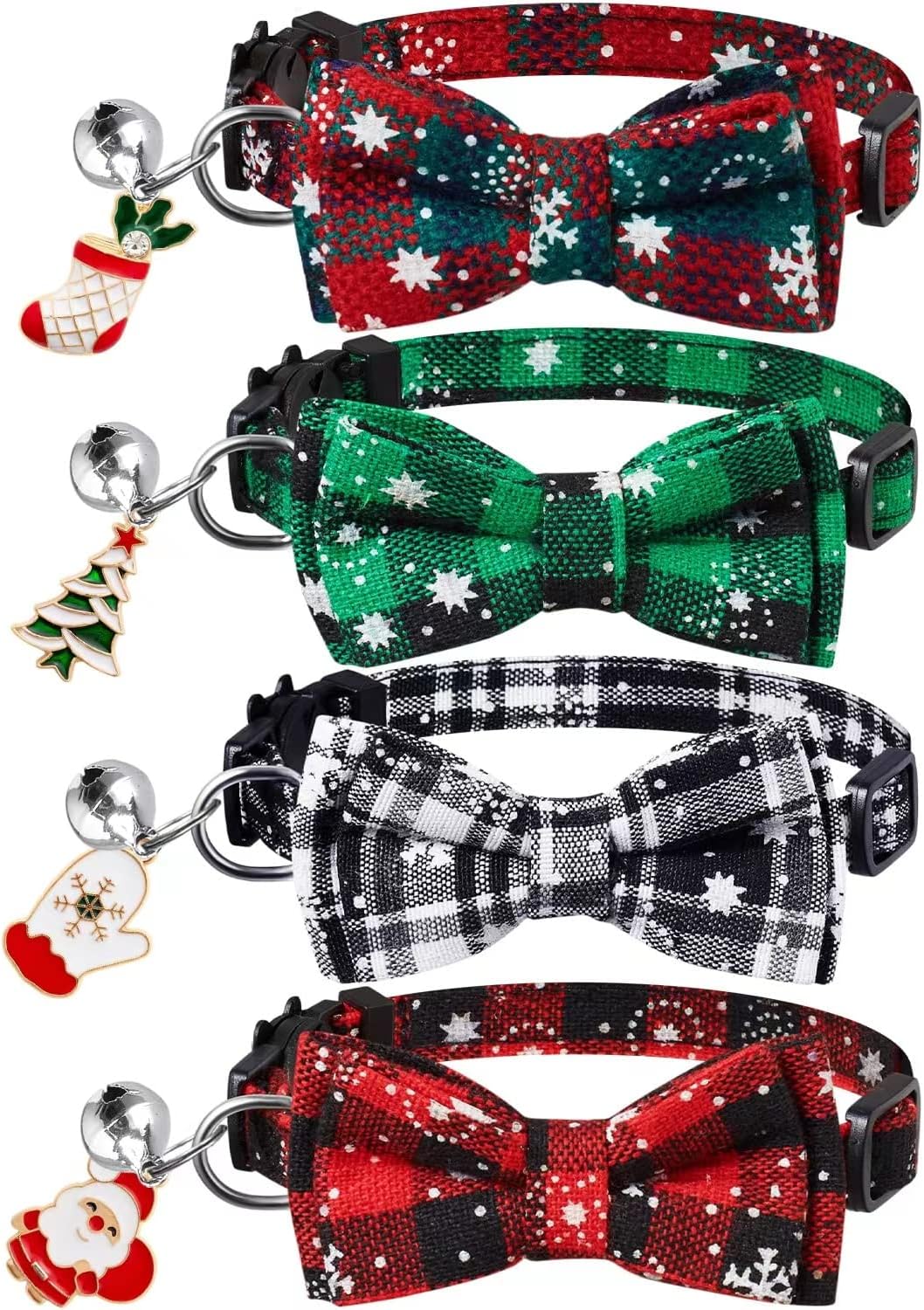 LLHK 4 Pack Halloween Cat Collar with Bow Tie and Bell - Christmas