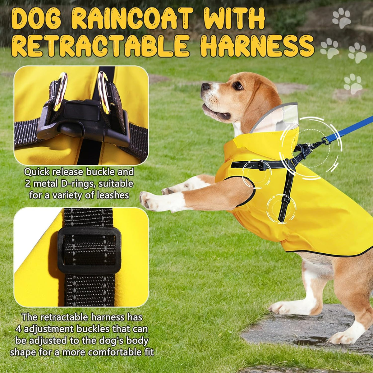 Dog Raincoat: Dog Rain Jacket with Reflective Harness & Removable Hood - X-Large - image 3