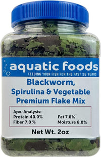 Aquatic Foods Inc. California Blackworm, Spirulina, Vegetable Premium Flakes for Discus, Cichlids All Community Tropical Fish Also Pellet Mix, Wafer Mix Included…2oz