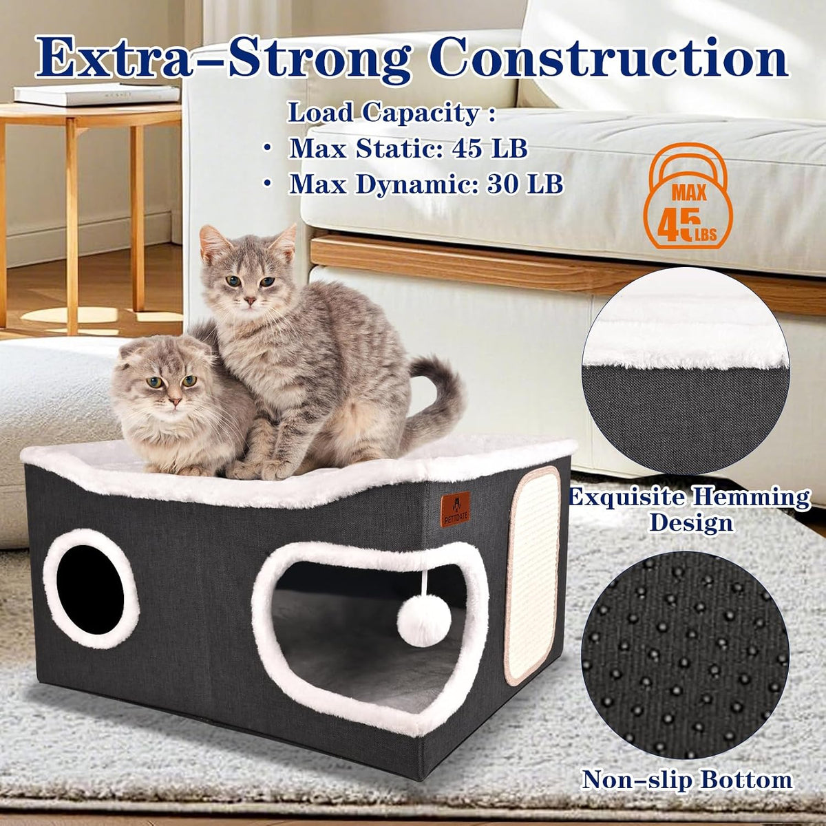 Extra Large Cat Beds for Indoor Cats - Dark Grey / Extra Large - image 3