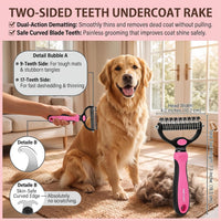 5 PCS Pet Grooming Kit, Dog Brush & Dematting Rake for Long Hair – Essentials for Cats - Pink 5pc - image 3