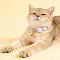 2 Pack Cotton Breakaway Cat Collars Set with Bell and Flower Pendant - vintage+ small pink flower - image 4