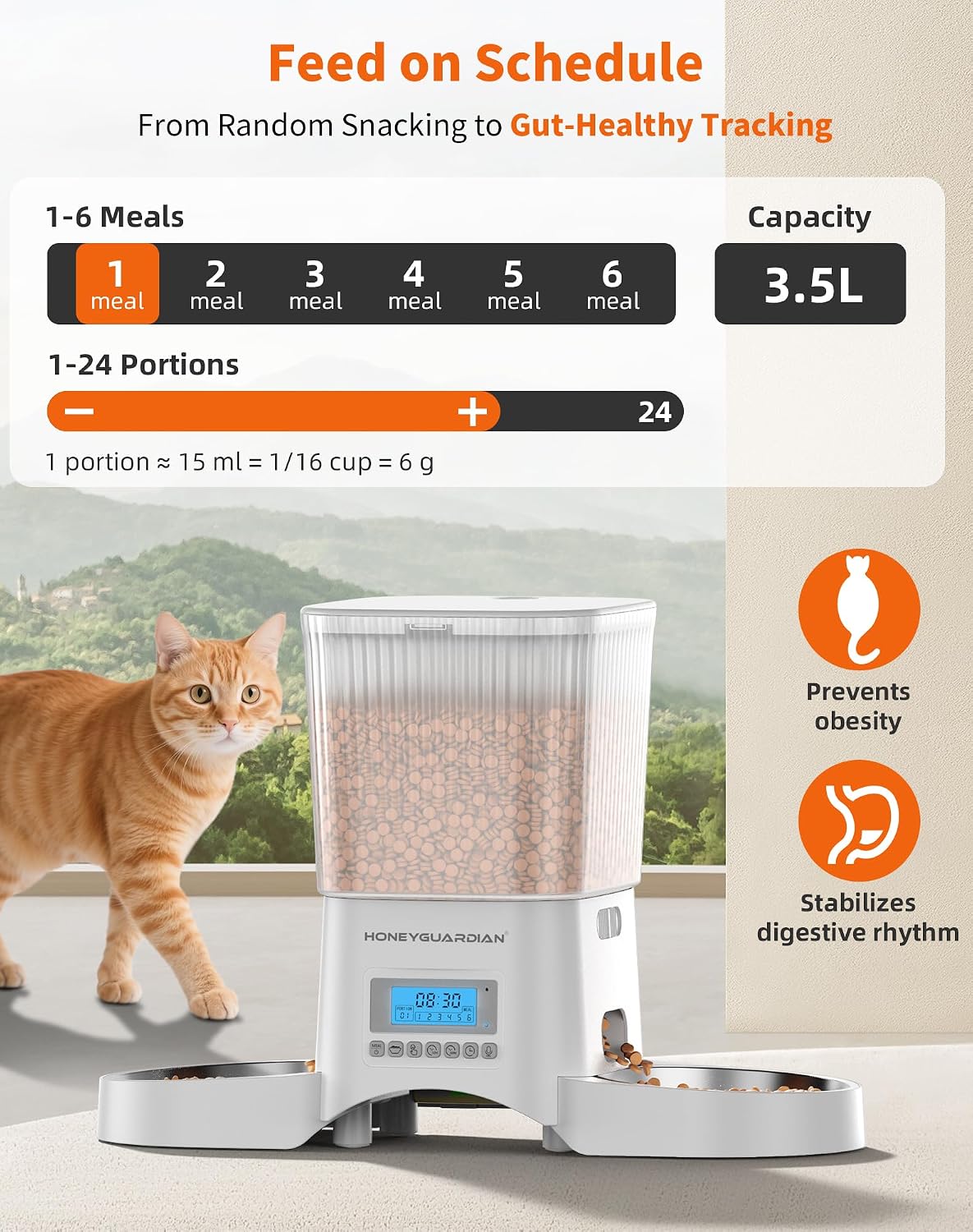 HoneyGuaridan Automatic Cat Feeder for 2 Cats - A25D White - image 4