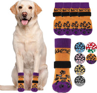 Dog Socks Shoes for Hot Pavement to Prevent Licking Paws - Orange&purple With Woof / X-Large (4 Pack)