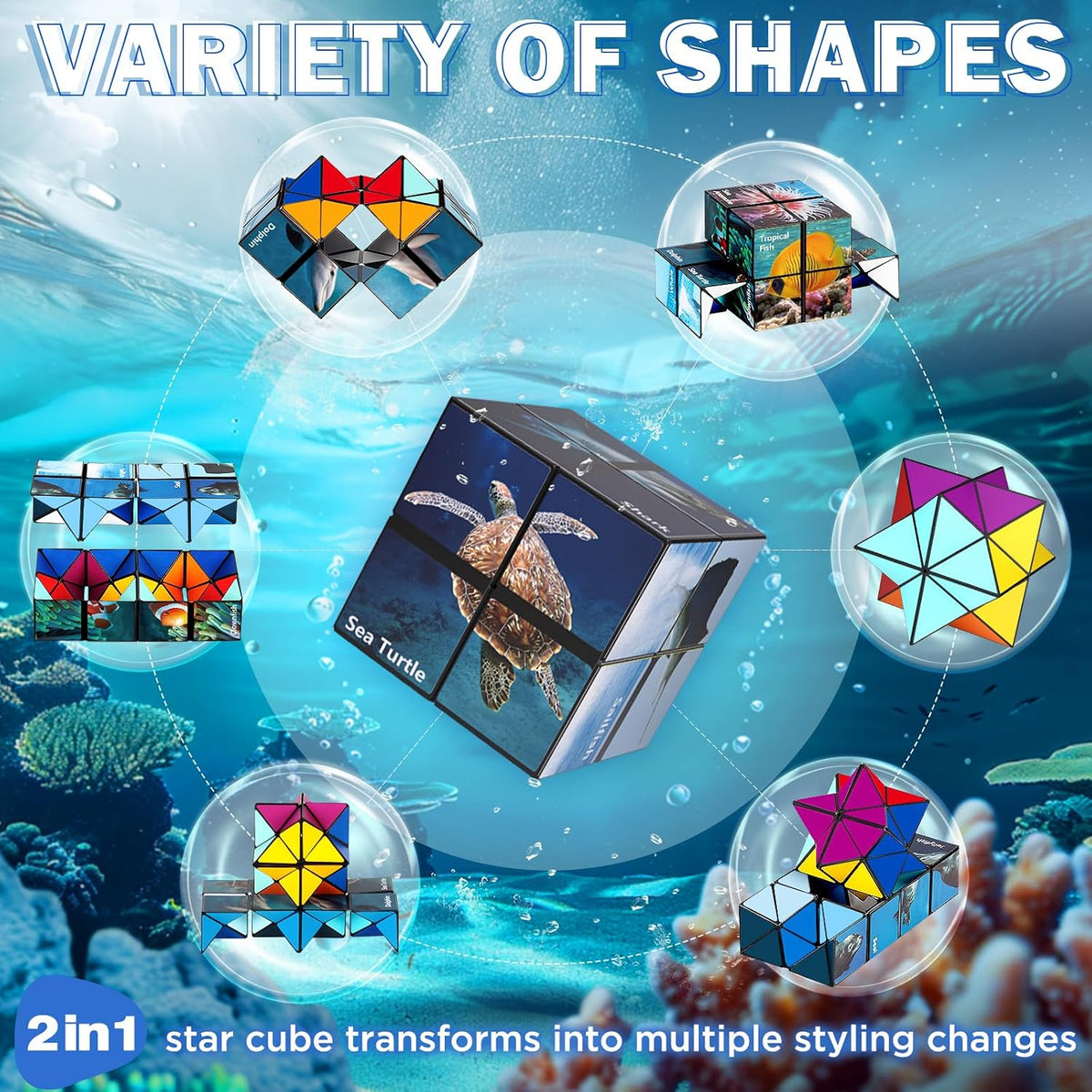 Euclidean Cube Fidget Toys for Kids 2 in 1 Star Cube Magic Cube - Ocean Series - image 2
