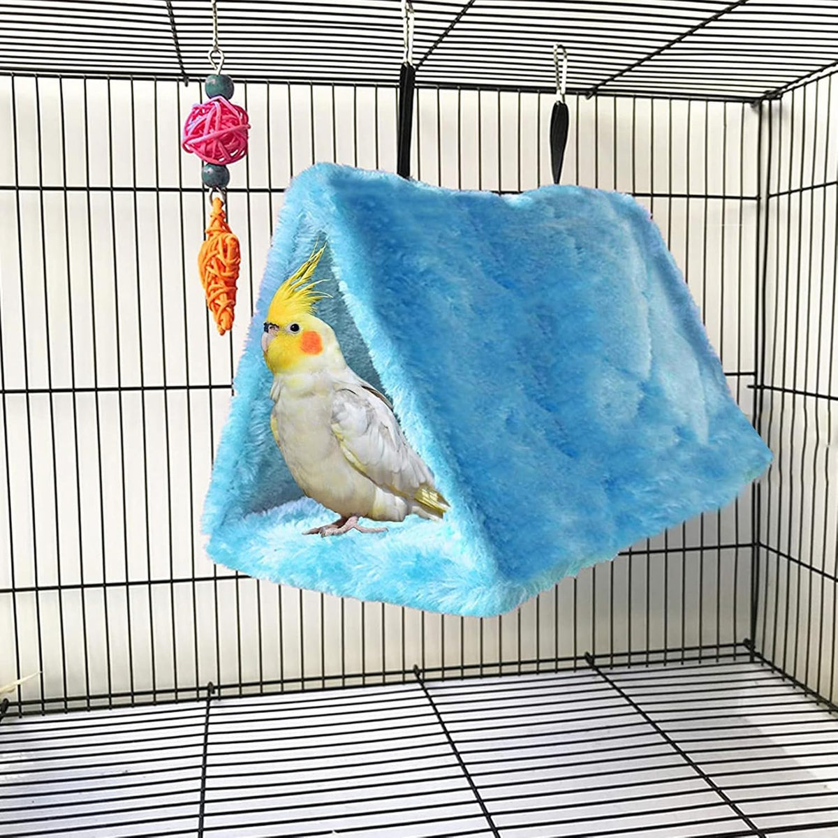 2Pcs Bird Tent Plush Hammock Hanging Warm Hut Nest for Cage - Blue(M)4Pcs - image 4