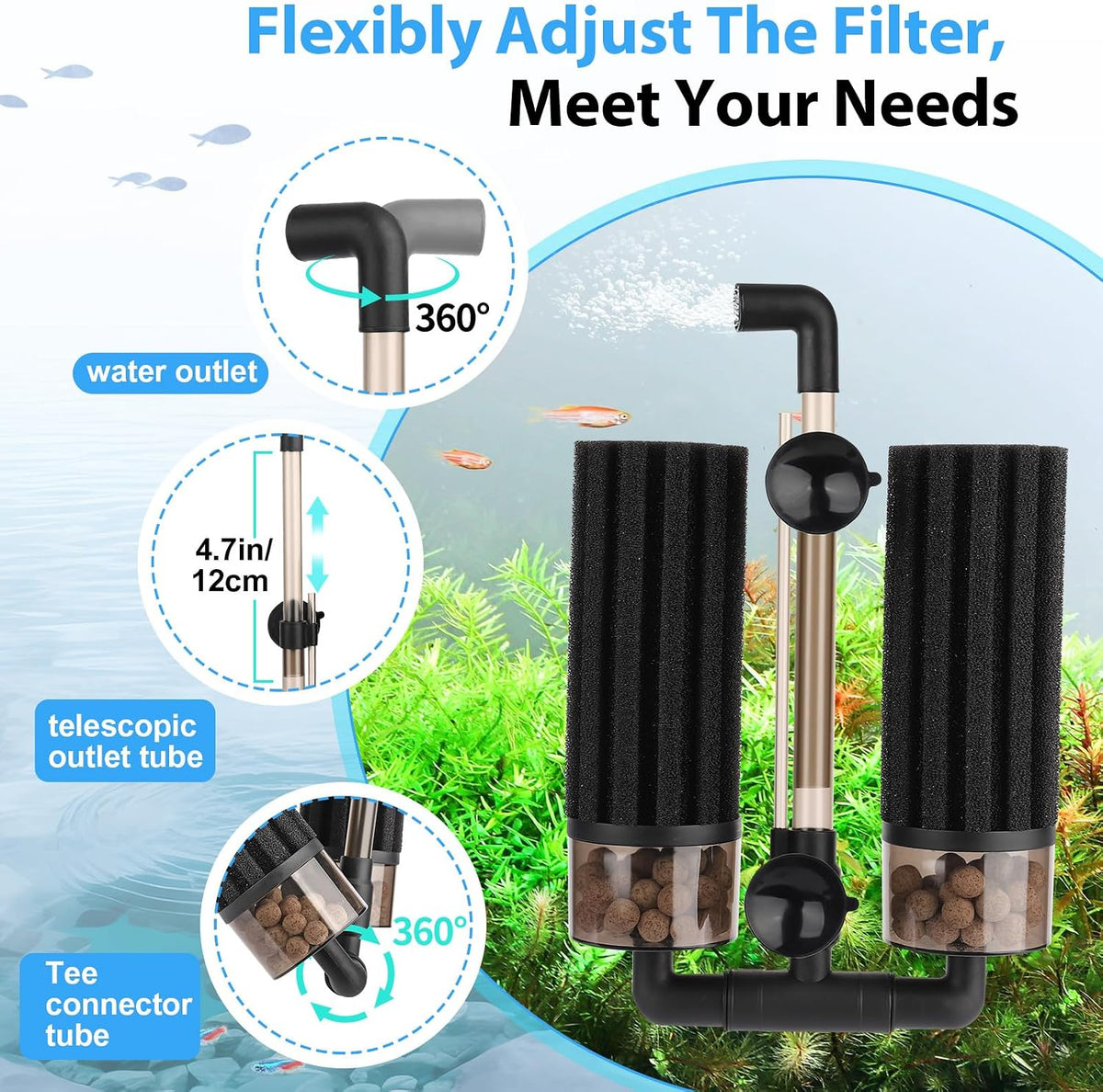 hygger Aquarium Double Sponge Filter: Upgraded Sponge Filter - M (For 15-55 Gallon) - image 2