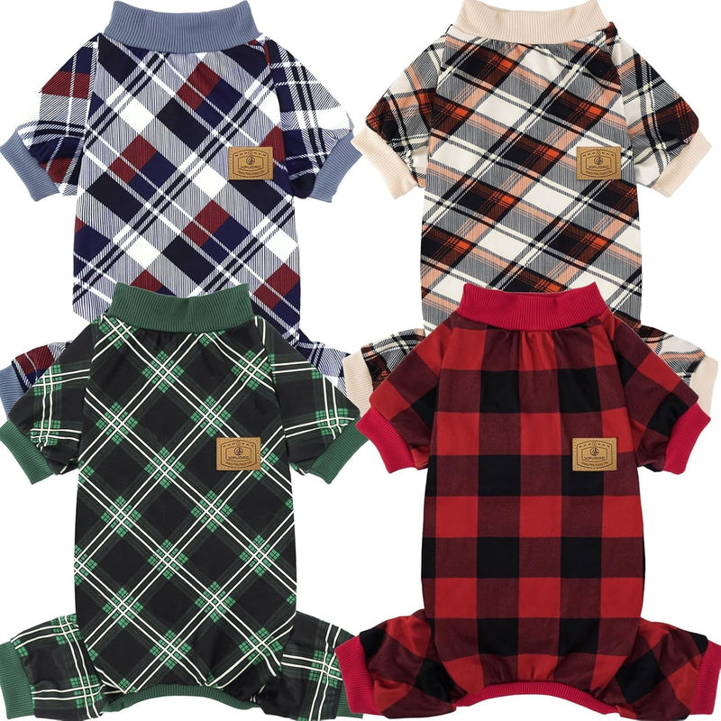 4 Pack Dog Pajamas for Small Dogs Cats Plaid Doggie Clothes Puppy - Plaid / Small (3.5-7lbs)