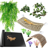 Bearded Dragon Tank Accessories - 10 Piece with Reptile Mat