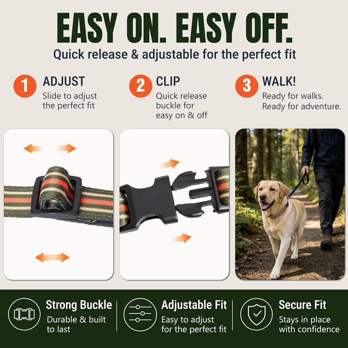 Medium Dog Collar, Neck 12"-20" - Large (Neck 16’’-25’’) / Green Stripe - image 2