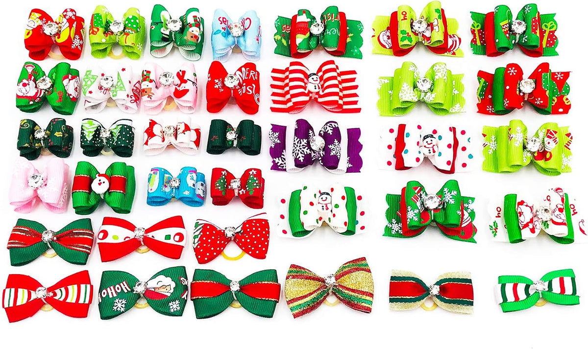 PET SHOW 20pcs Halloween Small Dog Hair Bows with Rubber Bands - 20pcs Christmas - image 3