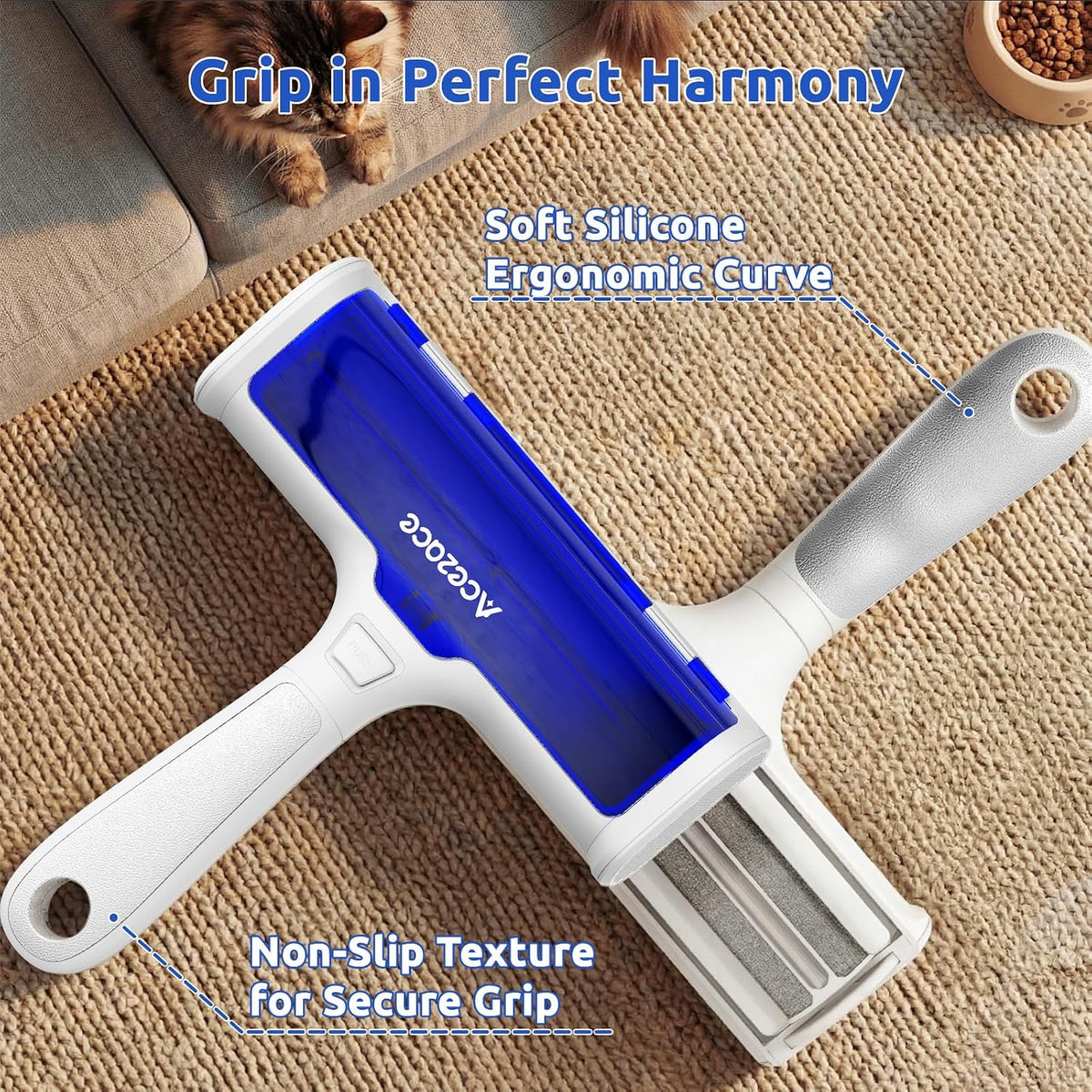 ACE2ACE Pet Hair Remover, Reusable Lint Roller with Translucent Bin, Blue – Essentials for Cats - image 4