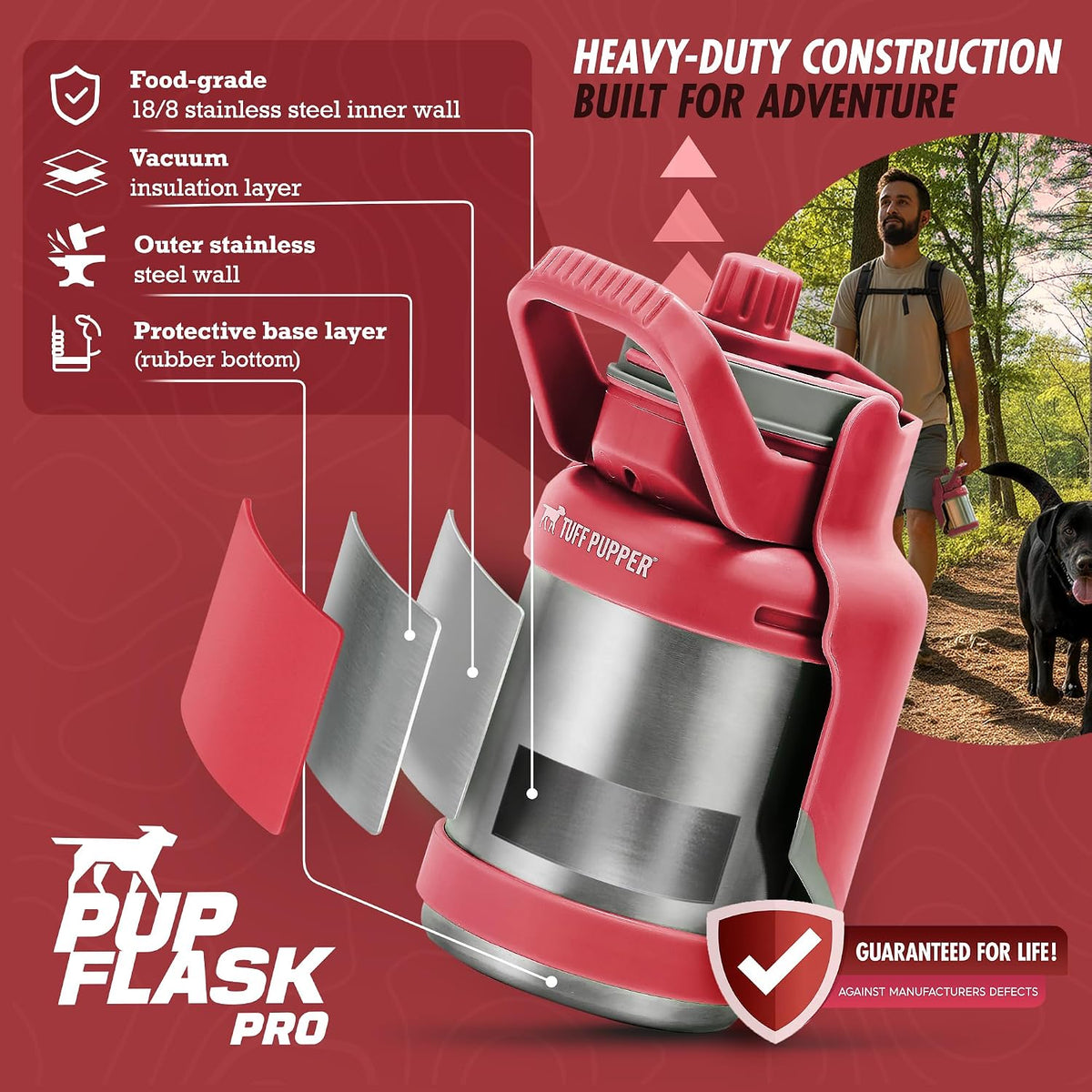 PupFlask Pro Portable Insulated Dog Water Bottle - Red / 50 Ounce - image 4