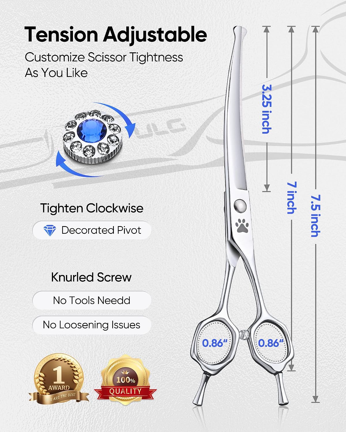 ULG Curved Dog Grooming Shears, 440C Stainless Steel - 7.0 Inch (Curved) - image 2