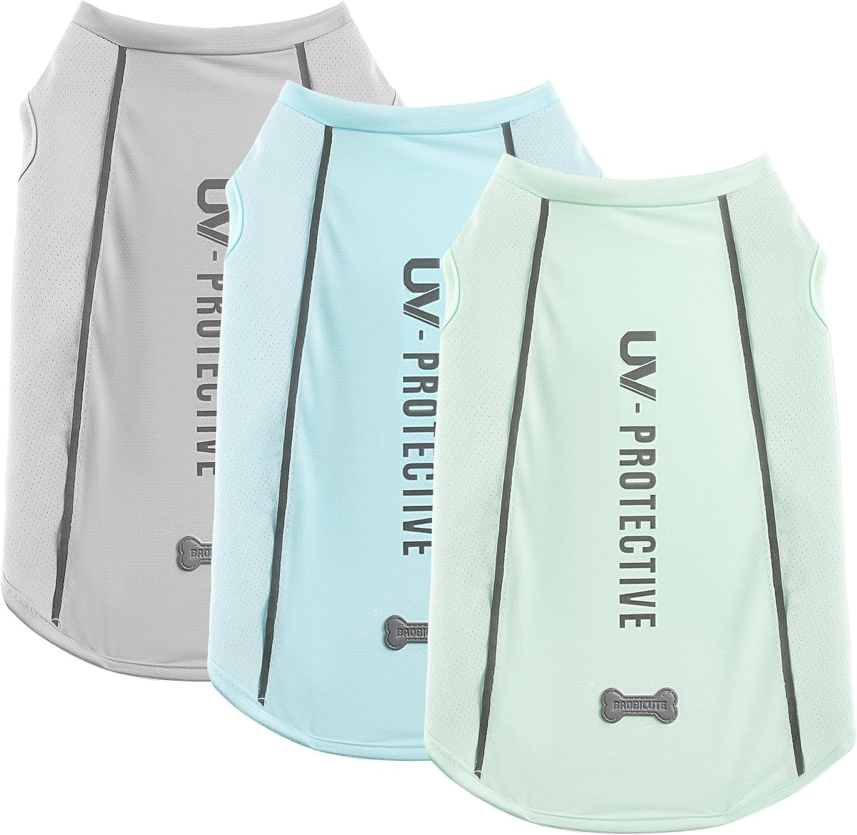 3Pack Sunblock Dog Shirt Breathable Reflective Dog T-Shirt - Grey+Blue+Green / M(Back: 12.6", Chest: 17.7", 10-15lbs)