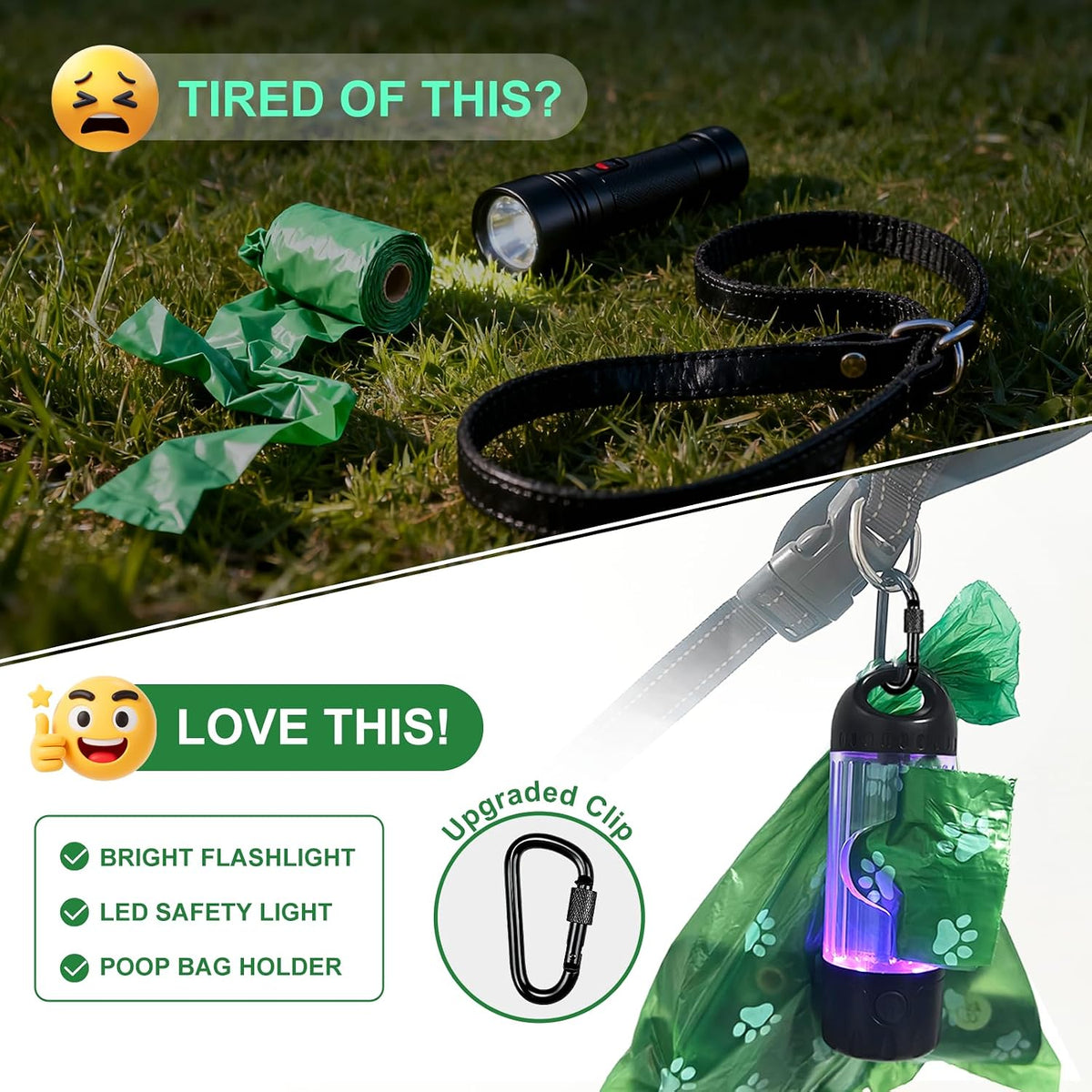 Tubasion 3-in-1 Dog Poop Bag Holder with Flashlight 7-Color - 2 Dispensers, 60 Bags - image 3