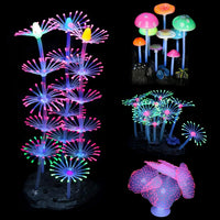 4 Pack Glow Aquarium Decorations Coral Reef Glowing Mushroom Anemone - 4 Pcs(coral Reef+branch Coral+mushroom+anemone)