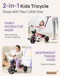KRIDDO 2-in-1 Toddler Tricycle with Push Handle: Ages 18 Months to 5 - Pink - image 2