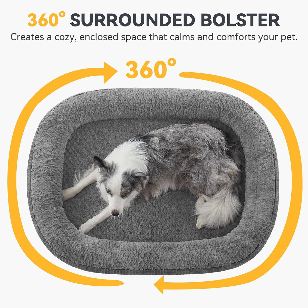 JOEJOY XL Orthopedic Dog Bed for Large Dogs, 360° Oval Bolster - Grey / 42"l X 32"w X 7.5"th - image 3