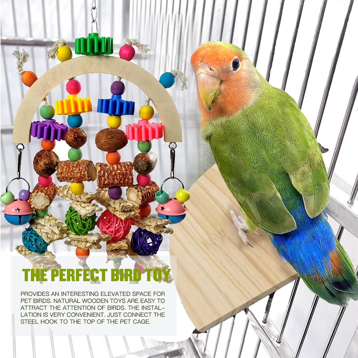 Wooden Parrot Chew Toy, Hanging Foraging Toy for African Grey & Macaw Birds – Essentials for Birds - image 4