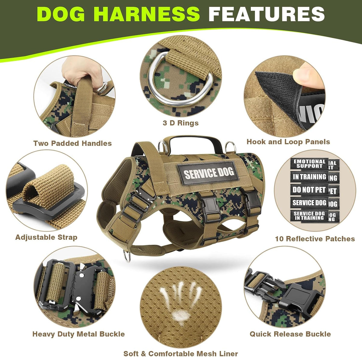 WINSEE Tactical Dog Harness with Dog Leash - Large / Camo Forest - image 3
