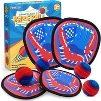 Toss and Catch Game with Soft Balls & Sticky Baseball Gloves - Red / 4 paddles 4 balls
