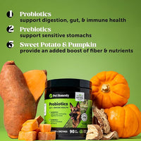 Probiotics for Dogs for Occasional Diarrhea & Bowel Support, Digestive Enzymes with Prebiotics for Gut Health for Dogs, Immunity Health & Itch Relief (Duck 90 ct)