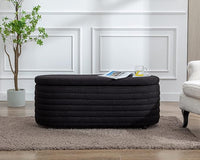 Storage Ottoman Bench Upholstered Fabric Storage Bench End of Bed Stool with Safety Hinge for Bedroom, Living Room, Entryway (45.5-inch, Black)
