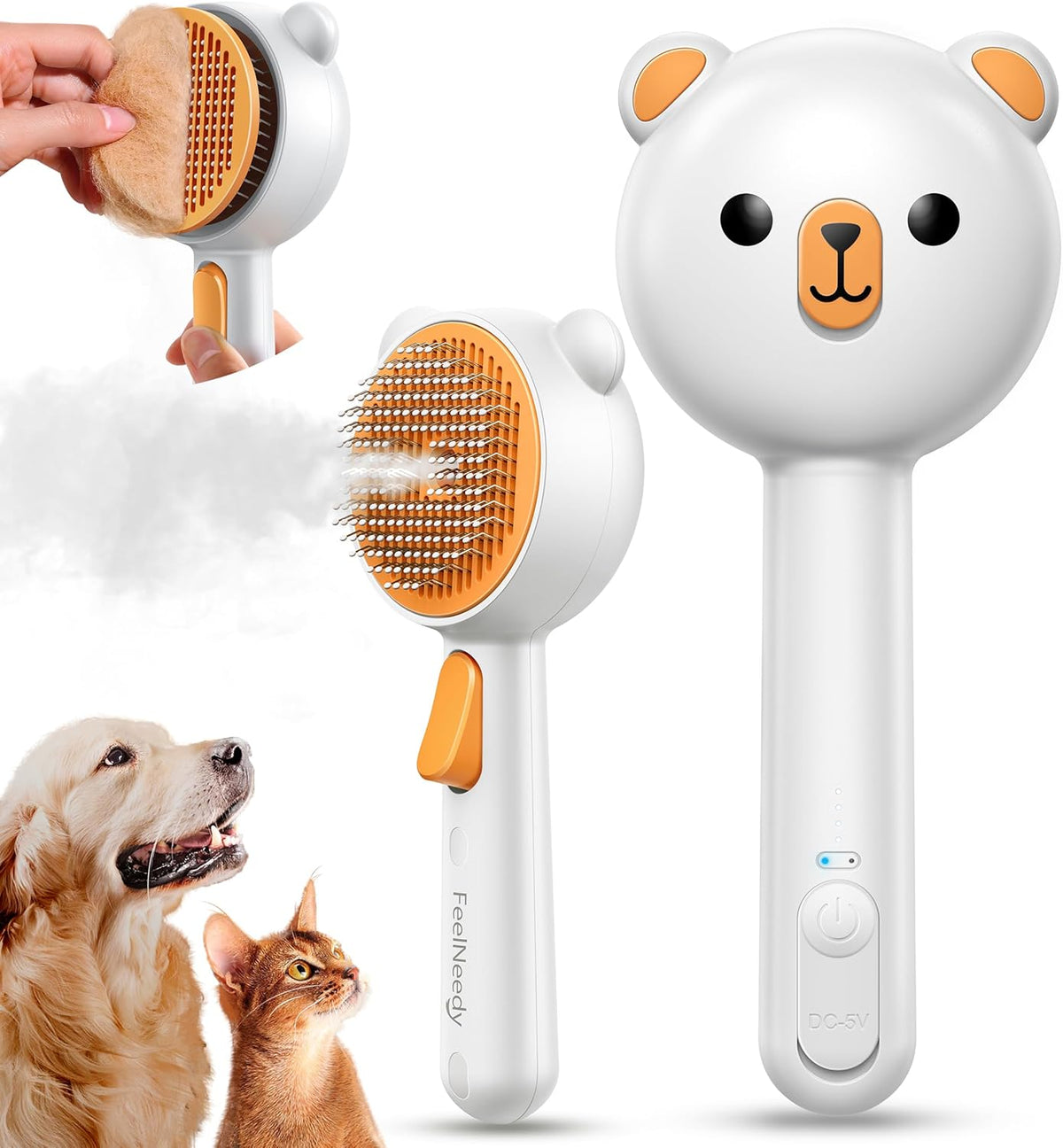 Cat Steam Brush, Brushes for Indoor Cats with Release Button - Orange