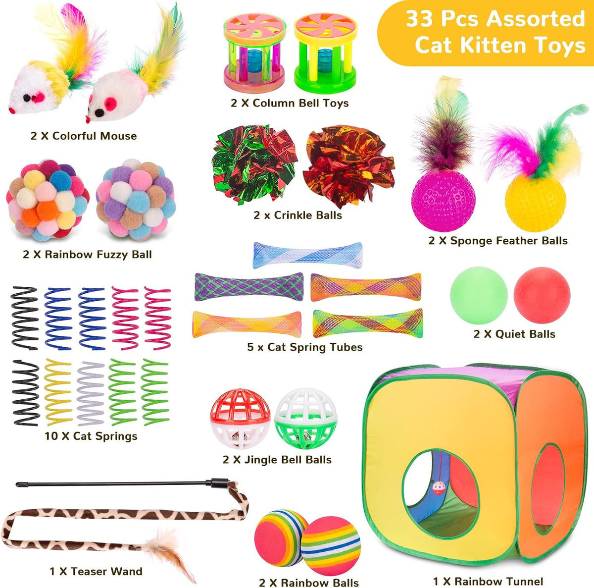 33Pcs Cat Toys Pack for Indoor Cats Kitten, with Cube Tunnel – Essentials for Cats - Game Tunnel Toy Set - For Cats Over 12lbs - image 2
