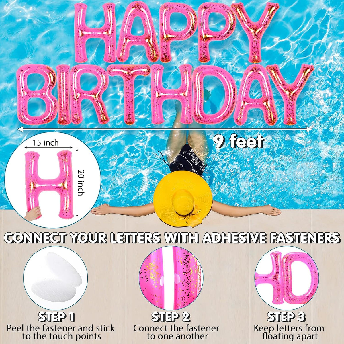 Shappy Happy Birthday Pool Floats Balloon – Fun for Kids & Family - Pink / 20'' / Sequins - image 2