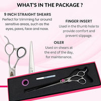 Kenchii Love Dog Grooming Scissors, 9 Inch Straight Shears, Dog Scissors for Grooming, Professional Pet Grooming Scissors, Heavy Duty, Durable and Sharp