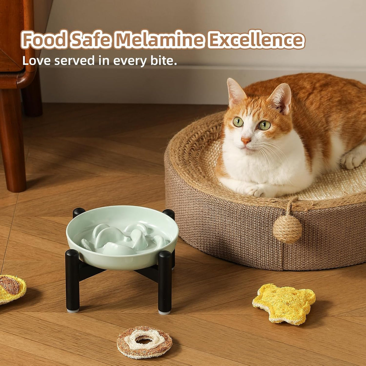 Melamine Slow Feeder Cat Bowls, Dishwasher Safe - Blue + Metal Stand / 9"H - image 4
