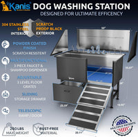 Professional Dog Washing Station 304 Stainless Steel Pets Grooming Tub – Essentials for Dogs - Black, Right Ramp, 1 Drawer / 50 Inches - image 2
