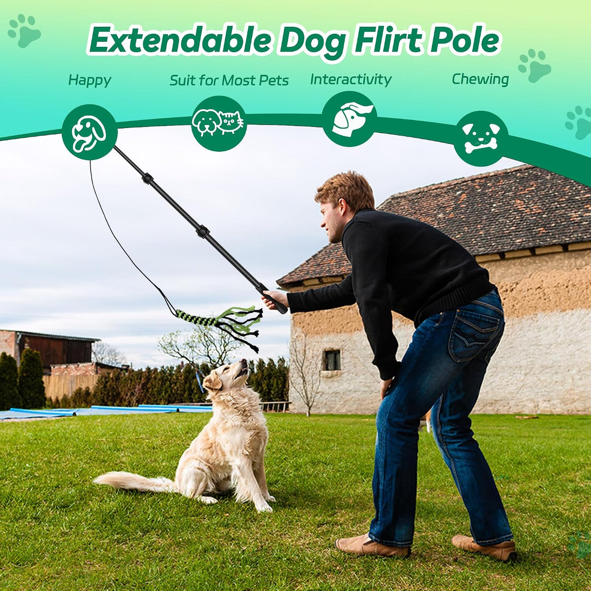 Flirt Pole for Dogs, Interactive Toys Tug-of-war for Pet - 2 switch-40.2Inch - image 4