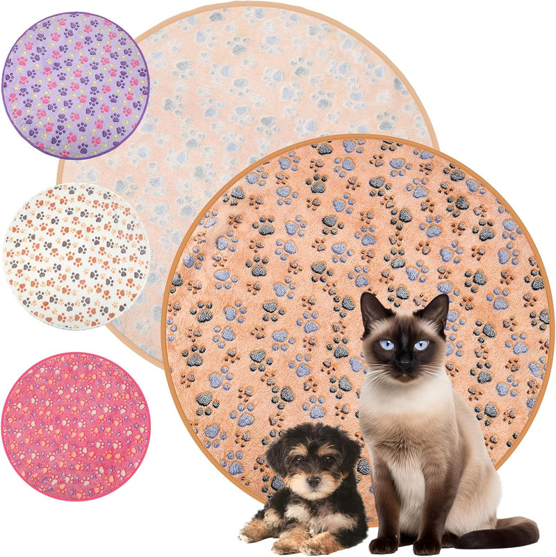Tatuo 4 Pcs Fleece Dog Blanket for Puppy Cat, Paw - Mixed / Diameter 29 in