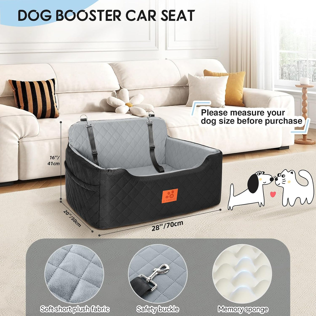 Dog Car Seat for Medium/Large Dog Under 50 lbs or 2 Small Dogs – Essentials for Dogs - Black/Grey - image 3