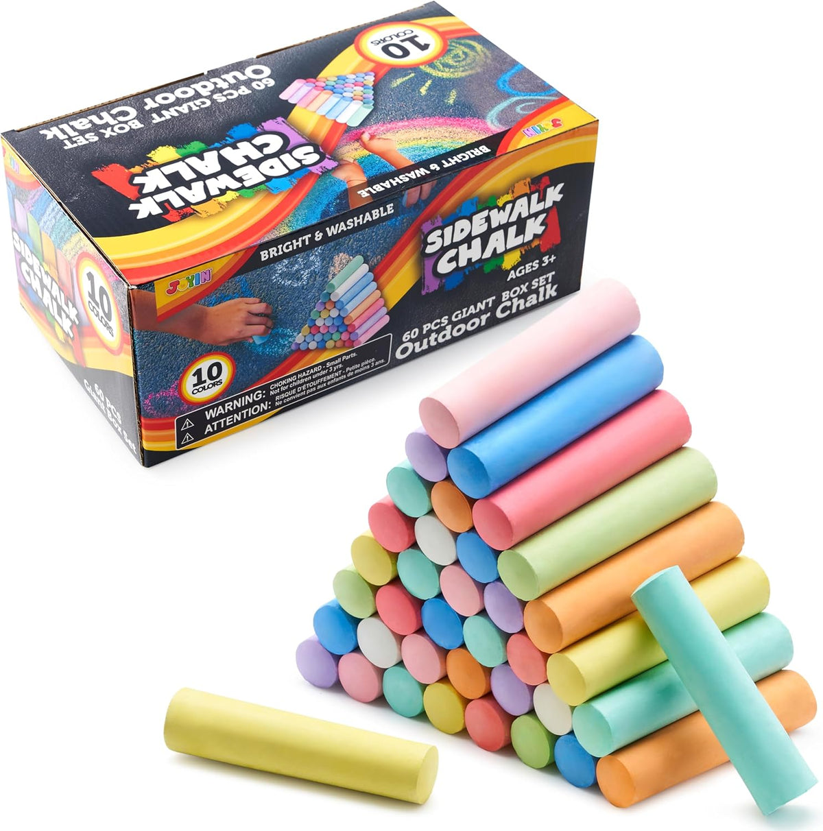JOYIN 120 PCS Sidewalk Chalks for Kids Giant Box Non-toxic Jumbo - 60