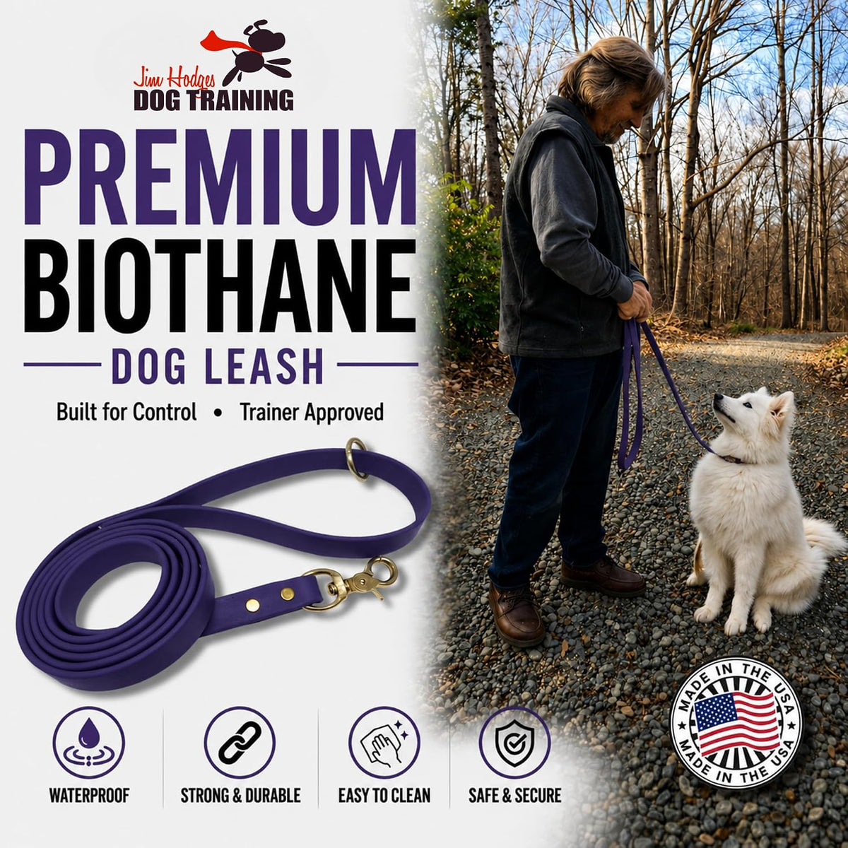 Biothane Leash, Brass, 6 ft x 5/8, Black – Essentials for Dogs - 5/8 / Purple - image 2