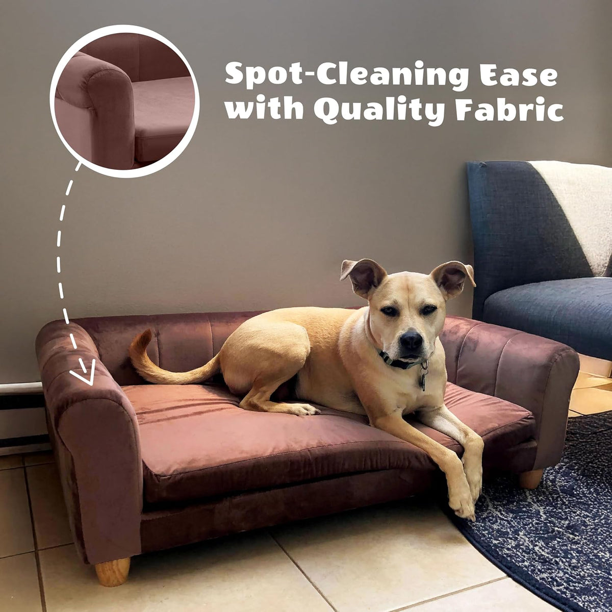 CRITTER SITTERS 42-in. Elegant Navy Faux-Velvet Rectangular Dog Sofa - image 2