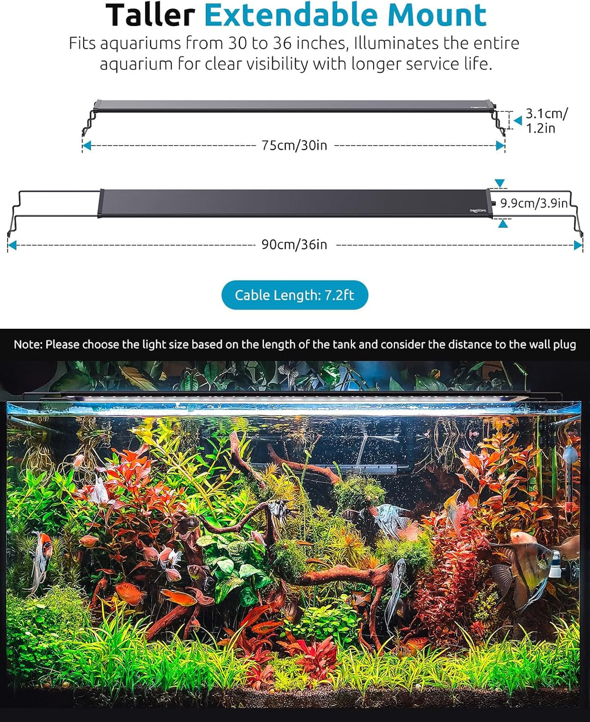 SEAOURA LED Aquarium Light with 24/7 Timer for 18-24in Fish Tank – Essentials for Fish - For 30-36in Tank - image 4