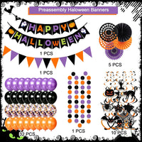 Fecedy Happy Halloween Banner Triangular bunting Paper flower fans - Halloween,multicolor,black,orange,purple - image 2