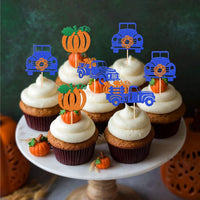 24 PCS Pumpkin Oh Baby Cupcake Toppers Glitter Fall Theme pumpkin - Design 8 Dark Blue - image 3