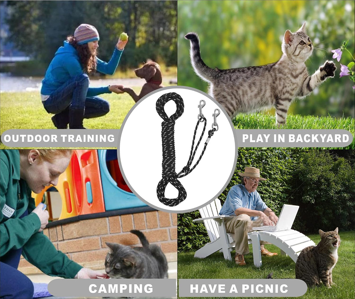 Reflective Cat Leash 50FT Cat Cable Out Escape Proof Walking Leads - 30FT / Black - image 3