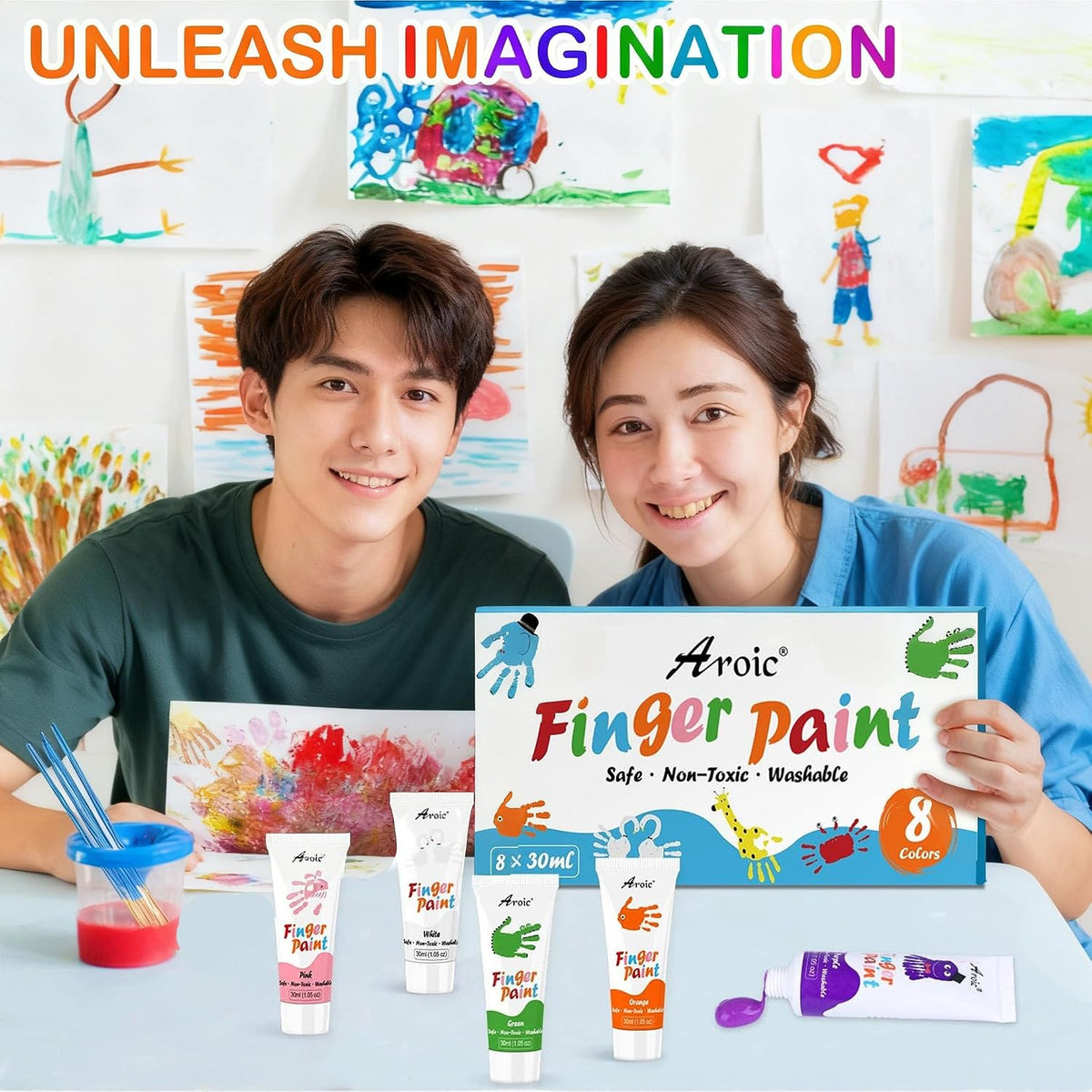 AROIC 8PCS Washable Finger Paint, Non-Toxic Finger Paints – Fun for Kids & Family - 8 Colors (1.05oz) - image 3