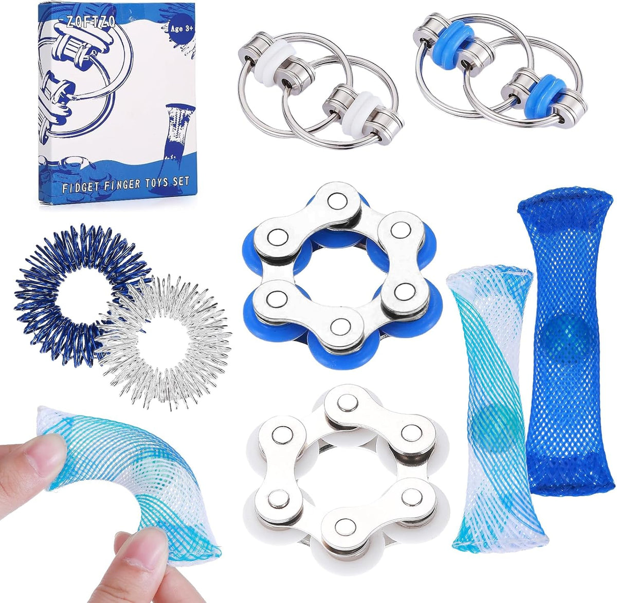 8Pcs Sensory Fidget Toys with Fidget Spinner - Blue