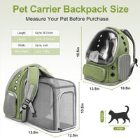 Cat Backpack Carrier, Breathable Cat Carrier Large Space Bubble Pet Backpack for Kitty Small Dog up - Square Expandable- Green - image 4